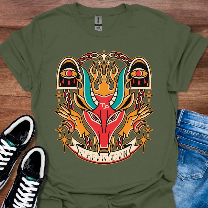 Capricorn Tattoo Style T-Shirt