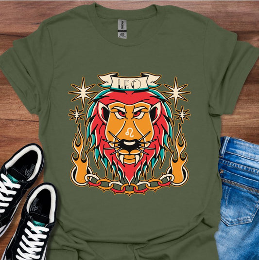 Leo Tattoo Style T-Shirt