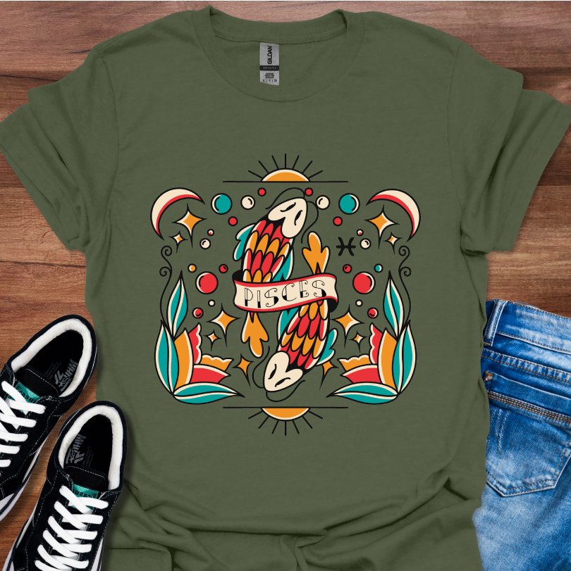 Pisces Tattoo Style T-Shirt