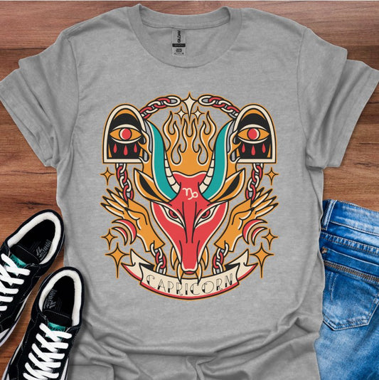 Capricorn Tattoo Style T-Shirt